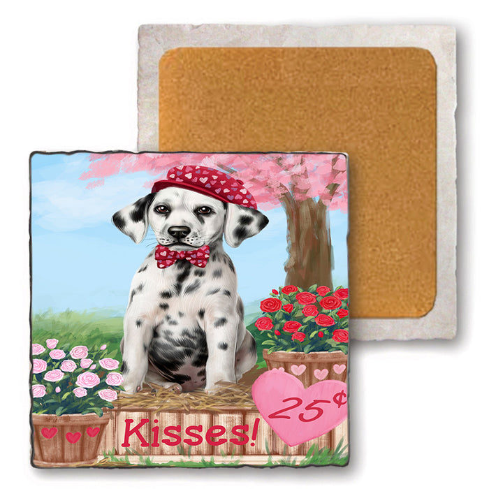 Rosie 25 Cent Kisses Dalmatian Dog Set of 4 Natural Stone Marble Tile Coasters MCST50859