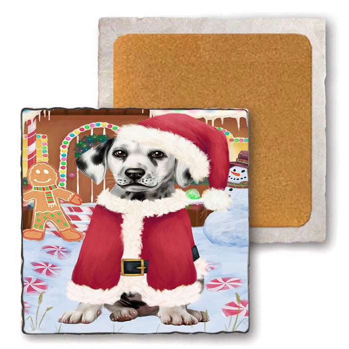 Christmas Gingerbread House Candyfest Dalmatian Dog Set of 4 Natural Stone Marble Tile Coasters MCST51324
