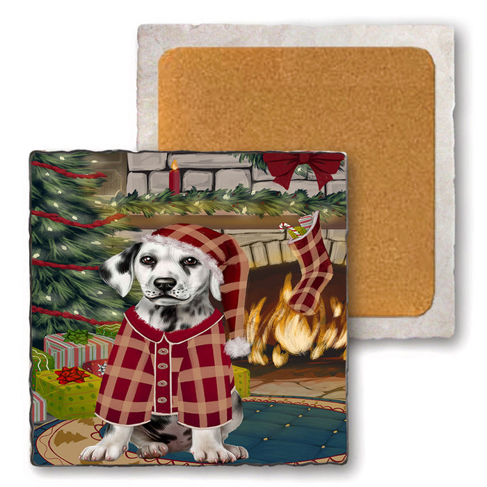 The Stocking was Hung Dalmatian Dog Set of 4 Natural Stone Marble Tile Coasters MCST50298
