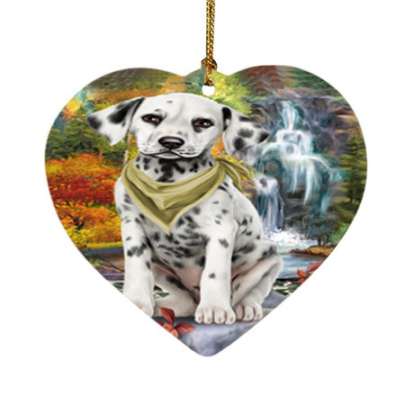 Scenic Waterfall Dalmatian Dog Heart Christmas Ornament HPOR51874