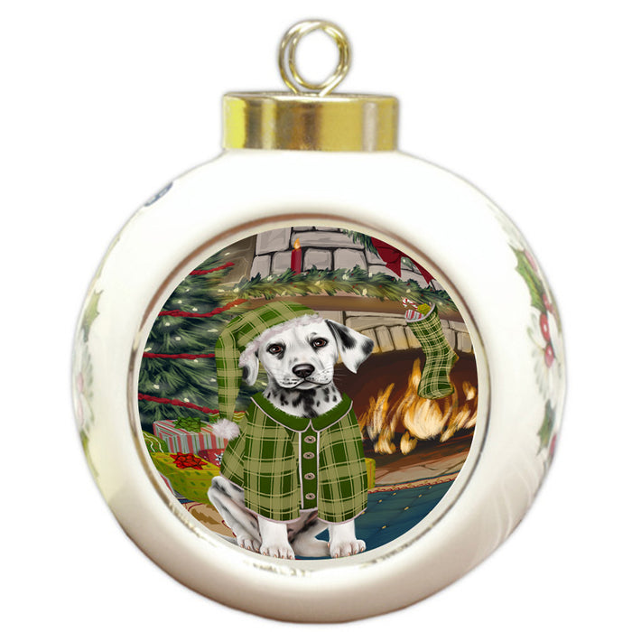 The Stocking was Hung Dalmatian Dog Round Ball Christmas Ornament RBPOR55655