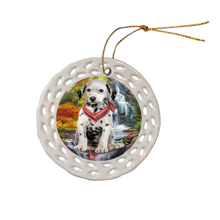 Scenic Waterfall Dalmatian Dog Ceramic Doily Ornament DPOR51875