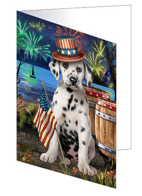 4th of July Independence Day Fireworks Dalmatian Dog at the Lake Handmade Artwork Assorted Pets Greeting Cards and Note Cards with Envelopes for All Occasions and Holiday Seasons GCD57467