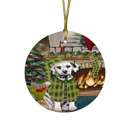 The Stocking was Hung Dalmatian Dog Round Flat Christmas Ornament RFPOR55655