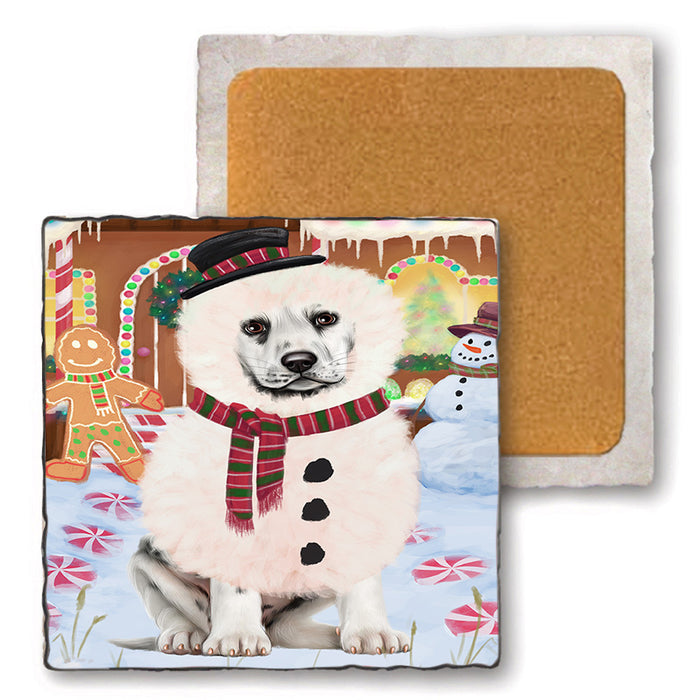 Christmas Gingerbread House Candyfest Dalmatian Dog Set of 4 Natural Stone Marble Tile Coasters MCST51325