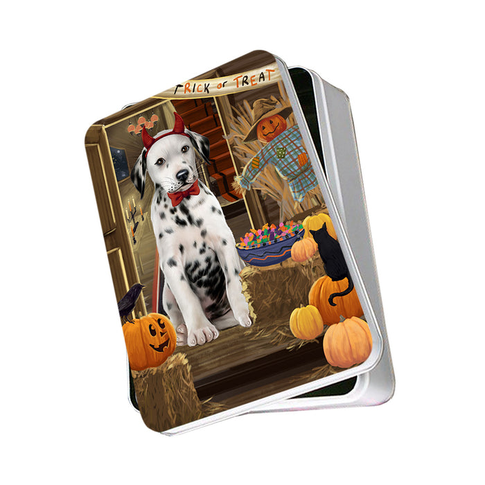Enter at Own Risk Trick or Treat Halloween Dalmatian Dog Photo Storage Tin PITN53112