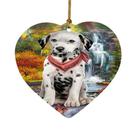 Scenic Waterfall Dalmatian Dog Heart Christmas Ornament HPOR51875