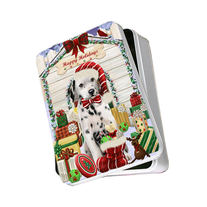 Happy Holidays Christmas Dalmatian Dog House with Presents Photo Storage Tin PITN51407