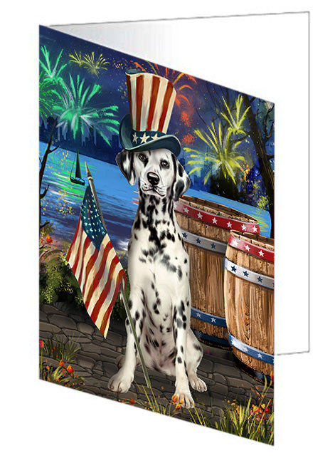 4th of July Independence Day Fireworks Dalmatian Dog at the Lake Handmade Artwork Assorted Pets Greeting Cards and Note Cards with Envelopes for All Occasions and Holiday Seasons GCD57470