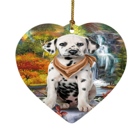 Scenic Waterfall Dalmatian Dog Heart Christmas Ornament HPOR51876