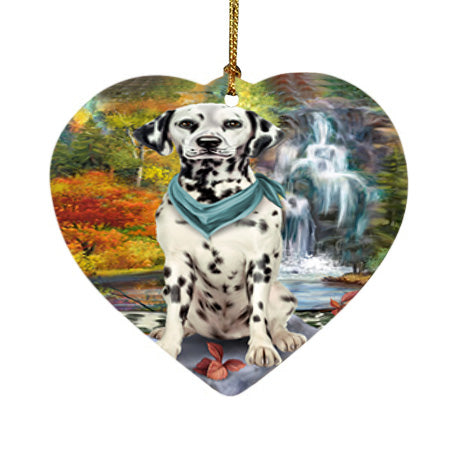 Scenic Waterfall Dalmatian Dog Heart Christmas Ornament HPOR51877