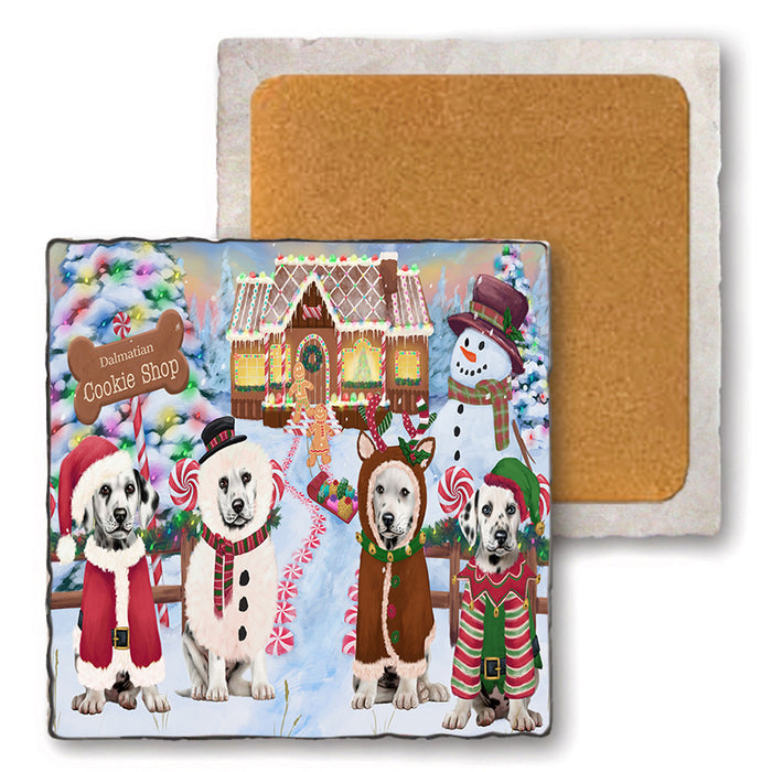 Holiday Gingerbread Cookie Shop Dalmatians Dog Set of 4 Natural Stone Marble Tile Coasters MCST51397