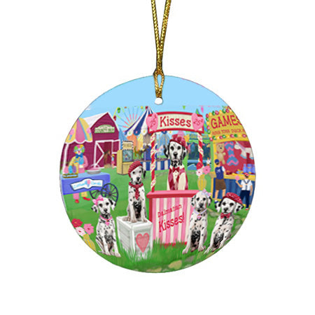 Carnival Kissing Booth Dalmatians Dog Round Flat Christmas Ornament RFPOR56188