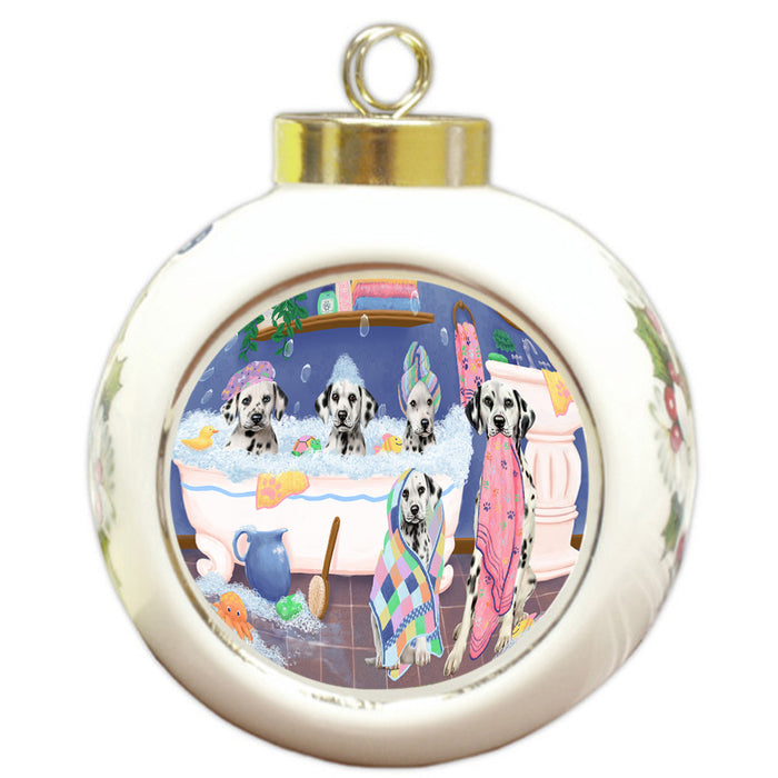 Rub A Dub Dogs In A Tub Dalmatians Dog Round Ball Christmas Ornament RBPOR57142