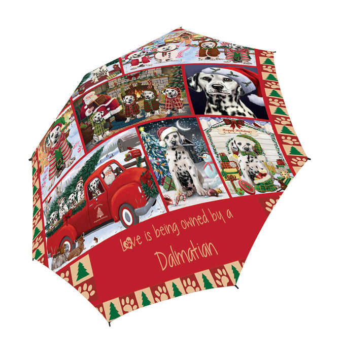 Love is Being Owned Christmas Dalmatian Dogs Semi-Automatic Foldable Umbrella