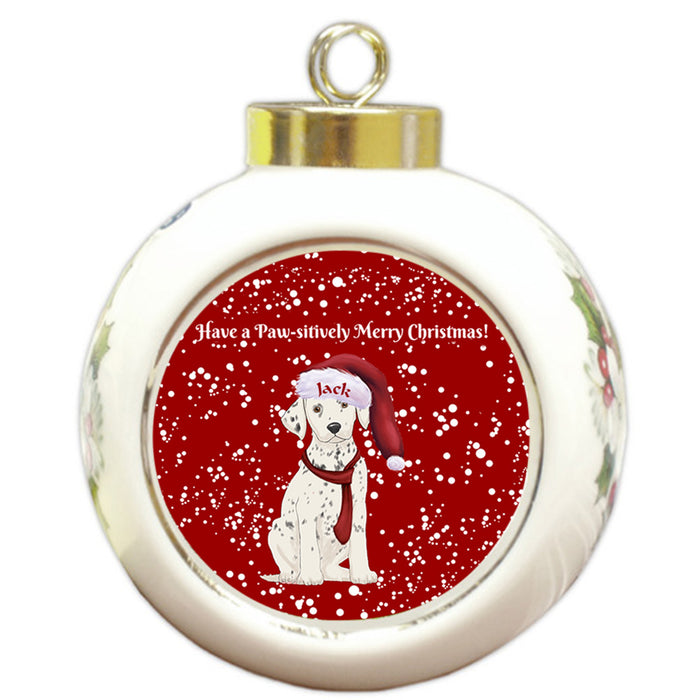 Custom Personalized Pawsitively Dalmatian Dog Merry Christmas Round Ball Ornament