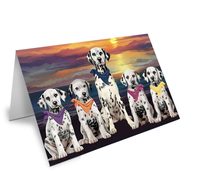 Family Sunset Portrait Dalmatians Dog Handmade Artwork Assorted Pets Greeting Cards and Note Cards with Envelopes for All Occasions and Holiday Seasons GCD54788