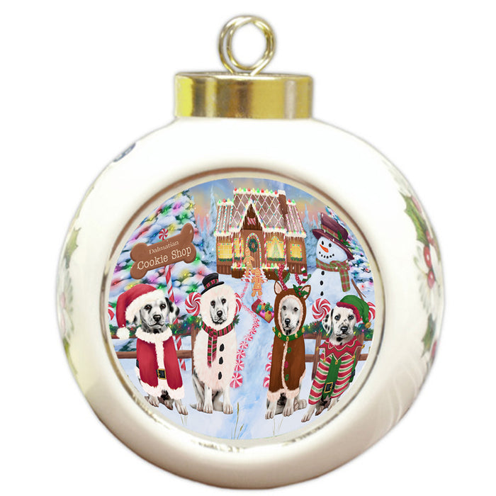 Holiday Gingerbread Cookie Shop Dalmatians Dog Round Ball Christmas Ornament RBPOR56753