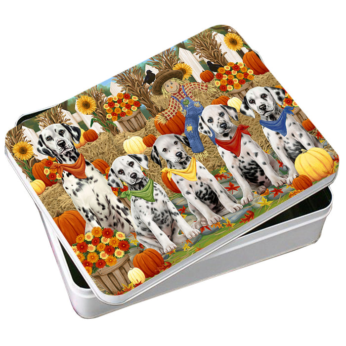 Fall Festive Gathering Dalmatians Dog with Pumpkins Photo Storage Tin PITN50641