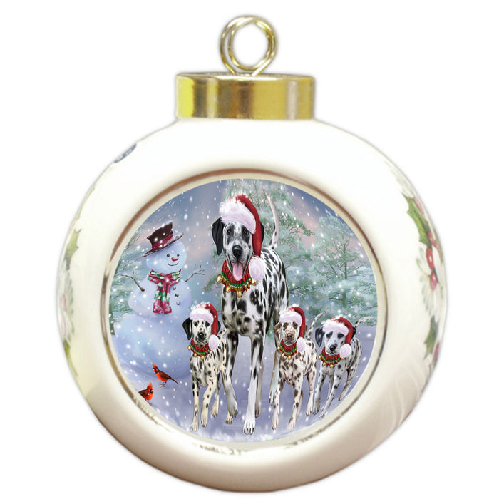 Christmas Running Family Dalmatian Dogs Round Ball Christmas Ornament RBPOR58258