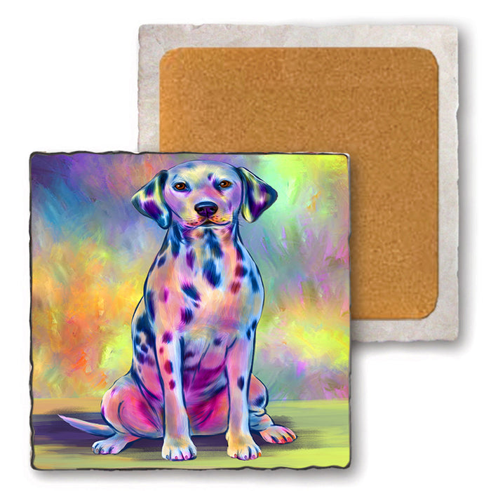 Paradise Wave Dalmatian Dog Set of 4 Natural Stone Marble Tile Coasters MCST51706