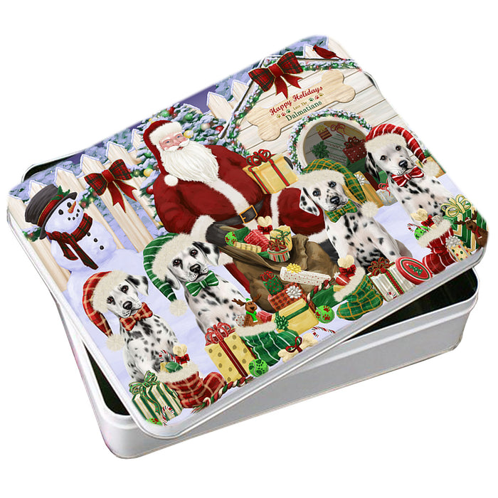 Happy Holidays Christmas Dalmatians Dog House Gathering Photo Storage Tin PITN51449