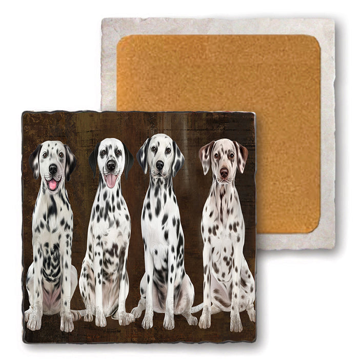 Rustic 4 Dalmatians Dog Set of 4 Natural Stone Marble Tile Coasters MCST49359
