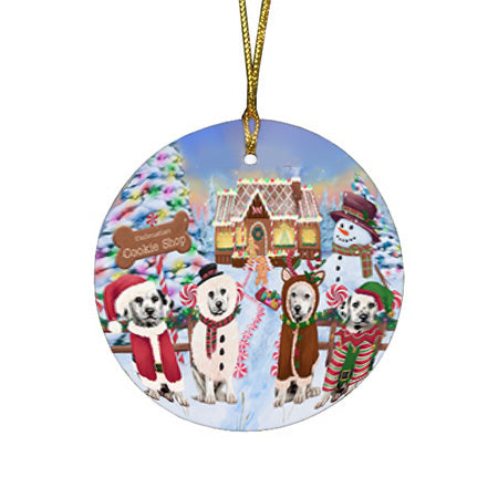 Holiday Gingerbread Cookie Shop Dalmatians Dog Round Flat Christmas Ornament RFPOR56753