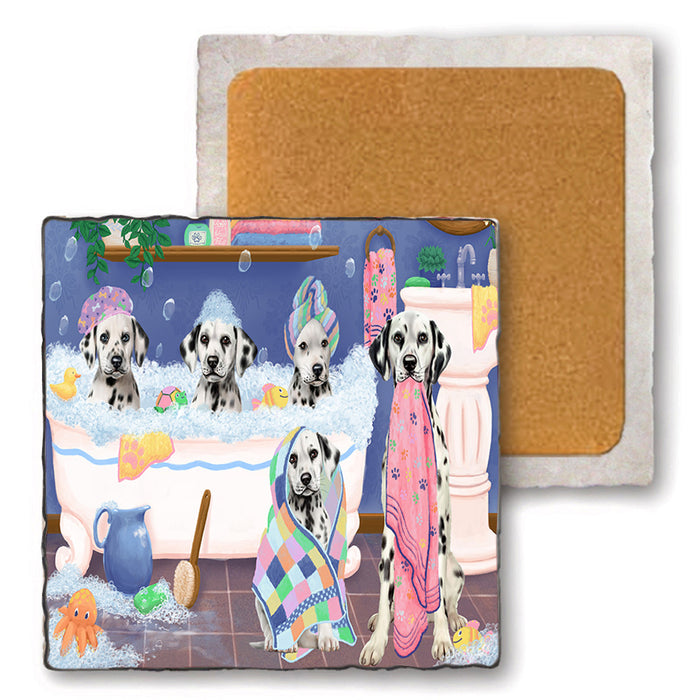 Rub A Dub Dogs In A Tub Dalmatians Dog Set of 4 Natural Stone Marble Tile Coasters MCST51786