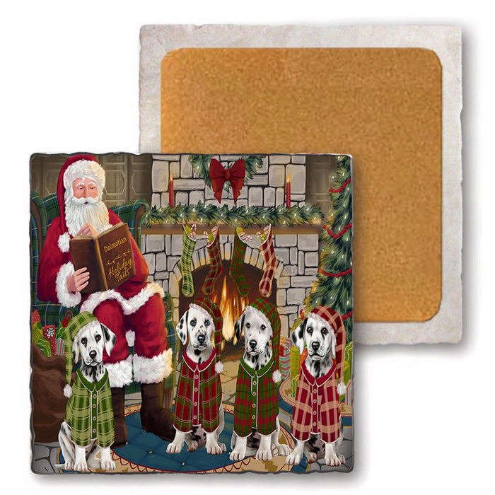 Christmas Cozy Holiday Tails Dalmatians Dog Set of 4 Natural Stone Marble Tile Coasters MCST50122