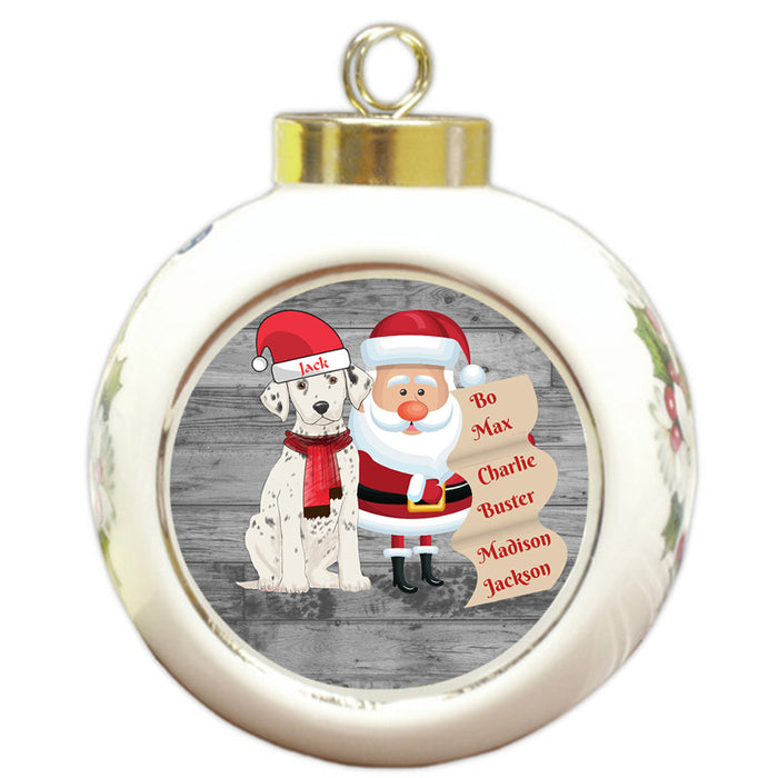 Custom Personalized Santa with Dalmatian Dog Christmas Round Ball Ornament
