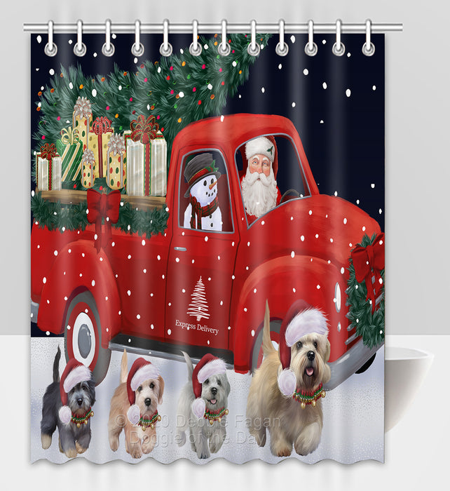 Christmas Express Delivery Red Truck Running Dandie Dinmont Terrier Dogs Shower Curtain Bathroom Accessories Decor Bath Tub Screens