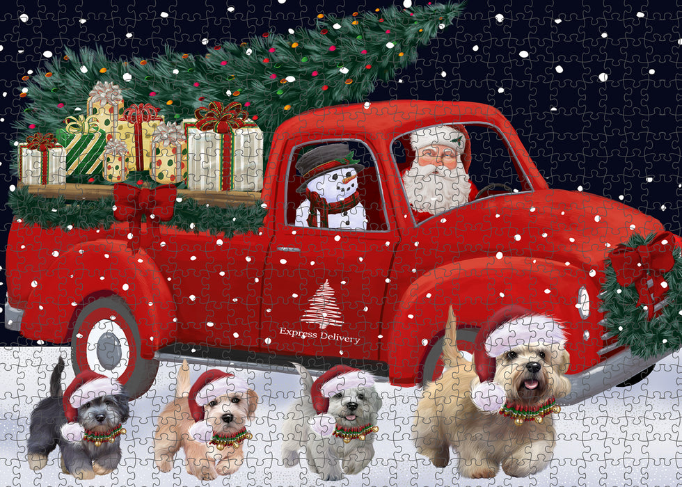 Christmas Express Delivery Red Truck Running Dandie Dinmont Terrier Dogs Puzzle  PUZL99680