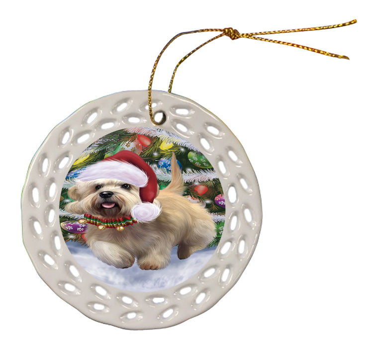 Chistmas Trotting in the Snow Dandie Dinmont Terrier Dog Doily Ornament DPOR59147