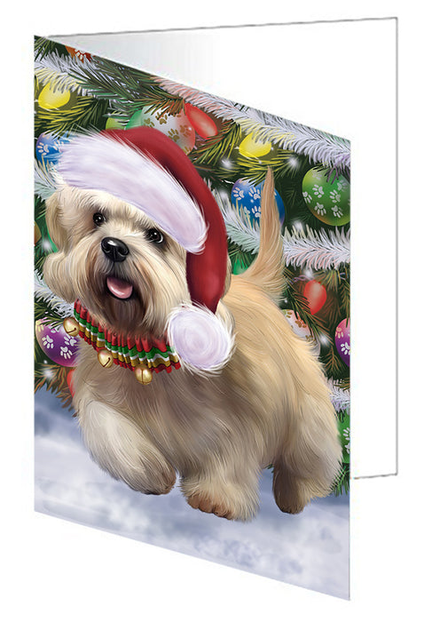 Chistmas Trotting in the Snow Dandie Dinmont Terrier Dog Handmade Artwork Assorted Pets Greeting Cards and Note Cards with Envelopes for All Occasions and Holiday Seasons