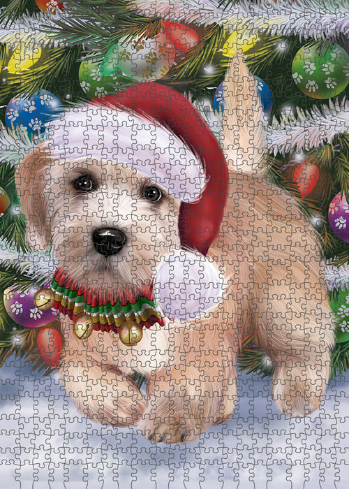 Chistmas Trotting in the Snow Dandie Dinmont Terrier Dog Portrait Jigsaw Puzzle for Adults Animal Interlocking Puzzle Game Unique Gift for Dog Lover's with Metal Tin Box PZL960