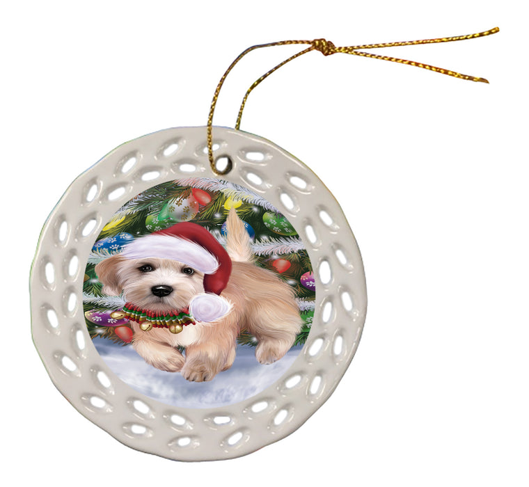 Chistmas Trotting in the Snow Dandie Dinmont Terrier Dog Doily Ornament DPOR59148