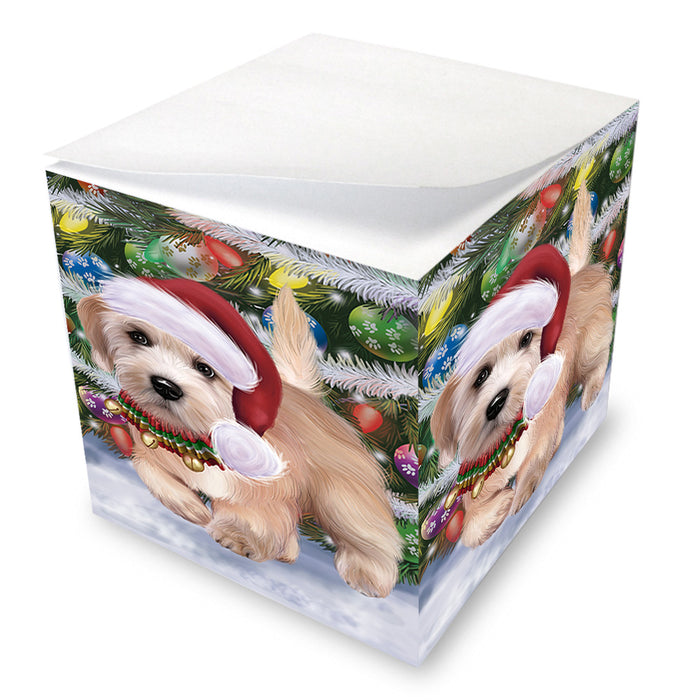 Chistmas Trotting in the Snow Dandie Dinmont Terrier Dog Note Cube NOC-DOTD-A57703