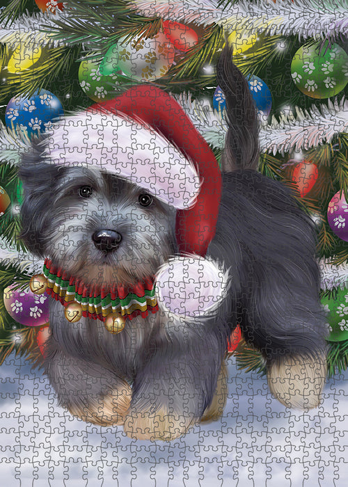 Chistmas Trotting in the Snow Dandie Dinmont Terrier Dog Portrait Jigsaw Puzzle for Adults Animal Interlocking Puzzle Game Unique Gift for Dog Lover's with Metal Tin Box PZL961