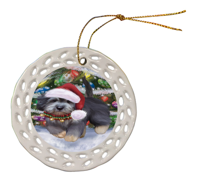 Chistmas Trotting in the Snow Dandie Dinmont Terrier Dog Doily Ornament DPOR59149