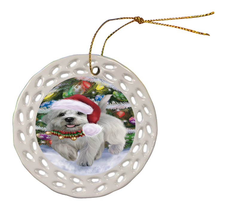 Chistmas Trotting in the Snow Dandie Dinmont Terrier Dog Doily Ornament DPOR59150