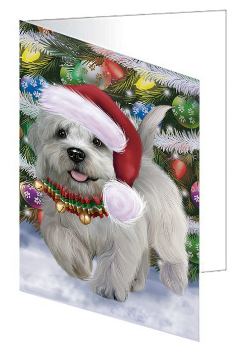 Chistmas Trotting in the Snow Dandie Dinmont Terrier Dog Handmade Artwork Assorted Pets Greeting Cards and Note Cards with Envelopes for All Occasions and Holiday Seasons