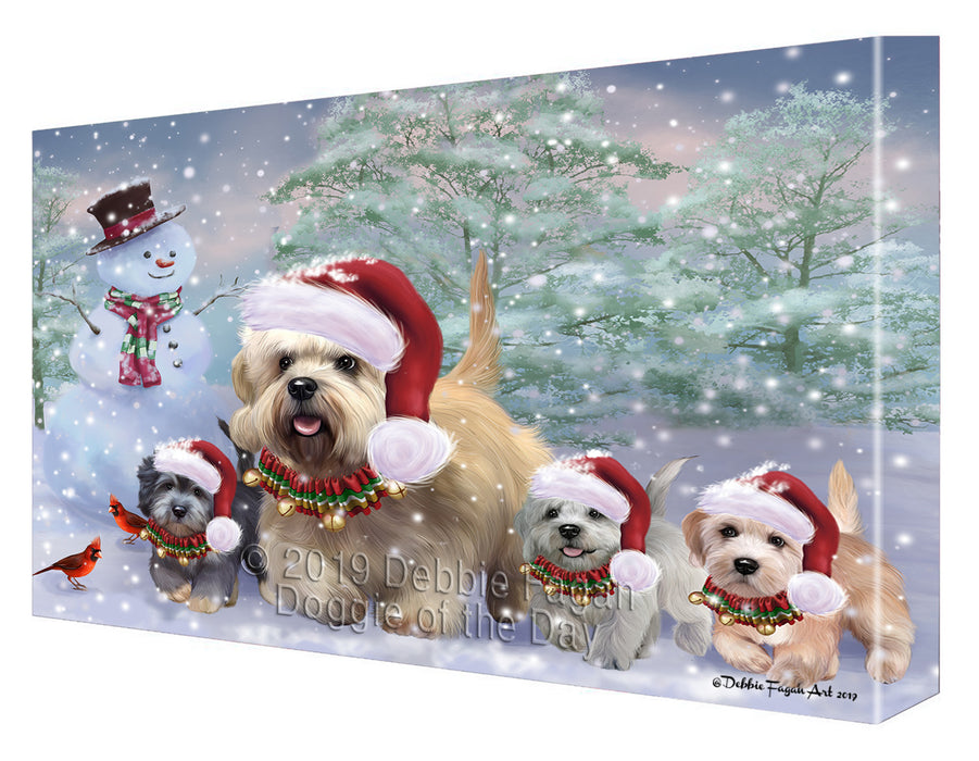 Christmas Running Family Dandie Dinmont Terrier Dogs Canvas Wall Art - Premium Quality Ready to Hang Room Decor Wall Art Canvas - Unique Animal Printed Digital Painting for Decoration