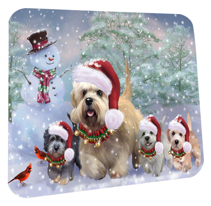 Christmas Running Family Dandie Dinmont Terrier Dogs Coasters Set of 4 CSTA58635