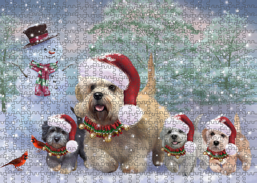 Christmas Running Family Dandie Dinmont Terrier Dogs Portrait Jigsaw Puzzle for Adults Animal Interlocking Puzzle Game Unique Gift for Dog Lover's with Metal Tin Box