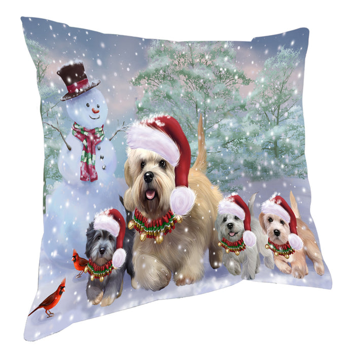 Christmas Running Family Dandie Dinmont Terrier Dogs Pillow with Top Quality High-Resolution Images - Ultra Soft Pet Pillows for Sleeping - Reversible & Comfort - Ideal Gift for Dog Lover - Cushion for Sofa Couch Bed - 100% Polyester