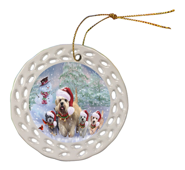 Christmas Running Family Dandie Dinmont Terrier Dogs Doily Ornament DPOR59119