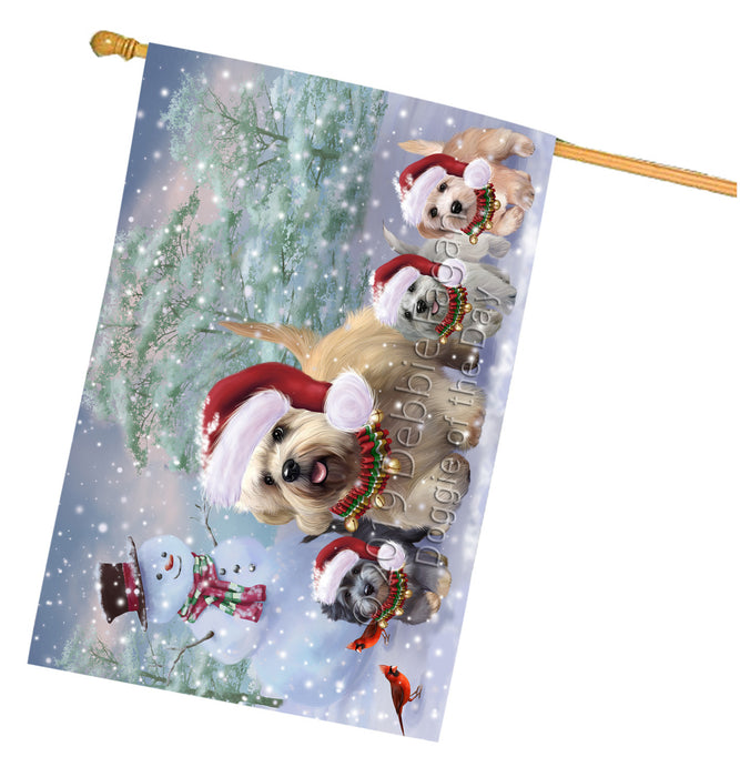 Christmas Running Family Dandie Dinmont Terrier Dogs House Flag Outdoor Decorative Double Sided Pet Portrait Weather Resistant Premium Quality Animal Printed Home Decorative Flags 100% Polyester