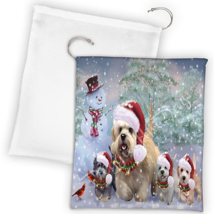 Christmas Running Fammily Dandie Dinmont Terrier Dogs Drawstring Laundry or Gift Bag LGB48222