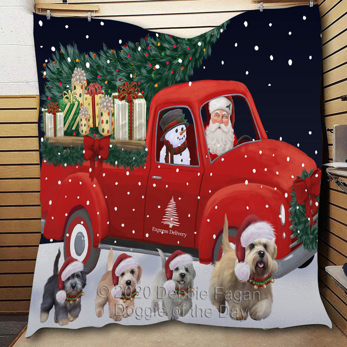 Christmas Express Delivery Red Truck Running Dandie Dinmont Terrier Dogs Lightweight Soft Bedspread Coverlet Bedding Quilt QUILT59886